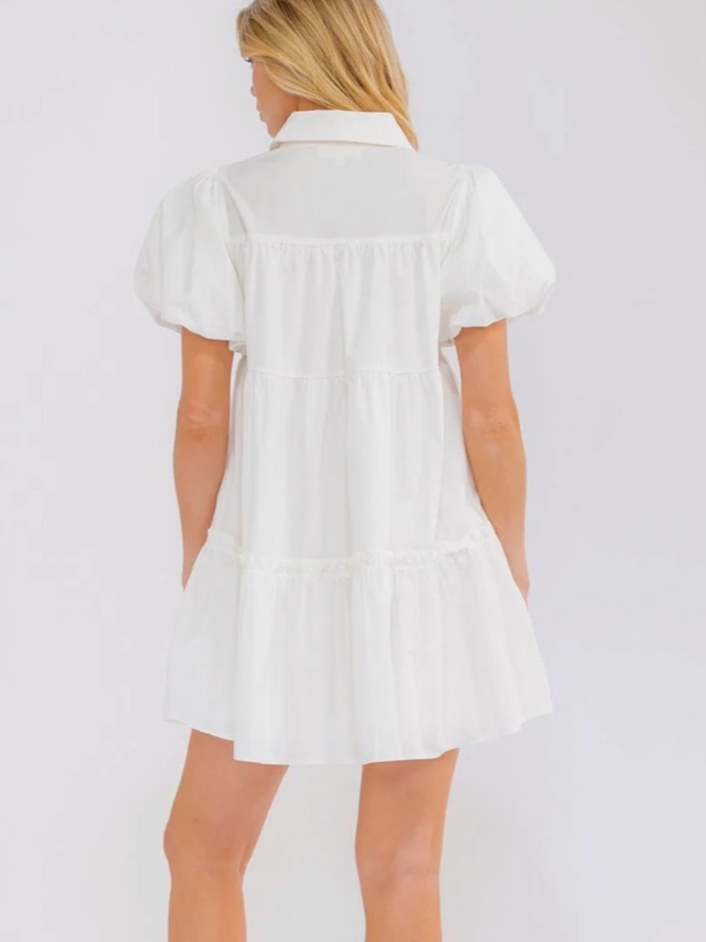 White Teddy Embroidered Puff-Sleeve Mini Dress - Picture 2 of 3